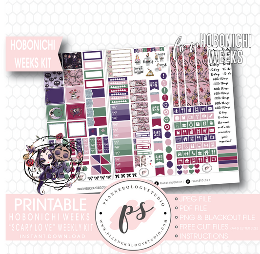 Scary Love (Valentine's Day) Weekly Kit Printable Digital Planner Stickers (for use with Hobonichi Weeks) - Plannerologystudio