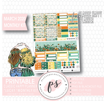Lucky St Patrick's Day March 2020 Monthly View Kit Digital Printable Planner Stickers (for use with Classic Happy Planner) - Plannerologystudio