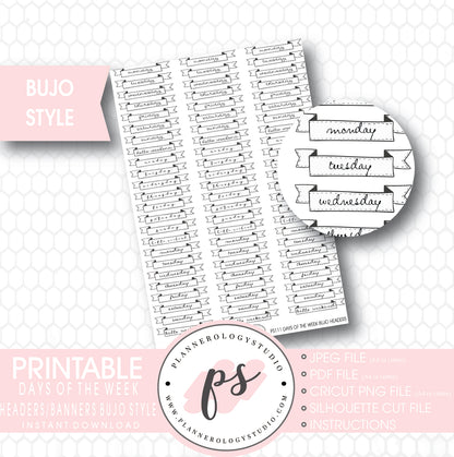 Days of the Week Headers Banners Bullet Journal Bujo Printable Planner Stickers - Plannerologystudio