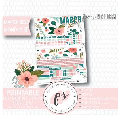 Spring Love March 2020 Monthly View Kit Digital Printable Planner Stickers (for use with Erin Condren) - Plannerologystudio