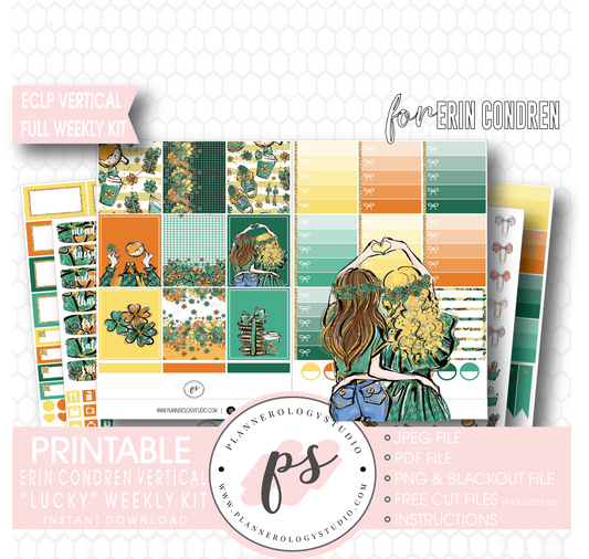 Lucky (St Patrick's Day) Full Weekly Kit Printable Planner Digital Stickers (for use with Erin Condren Vertical) - Plannerologystudio