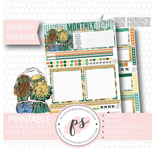 Lucky (St Patrick's Day) Monthly Notes Page Kit Digital Printable Planner Stickers (for use with ECLP) - Plannerologystudio