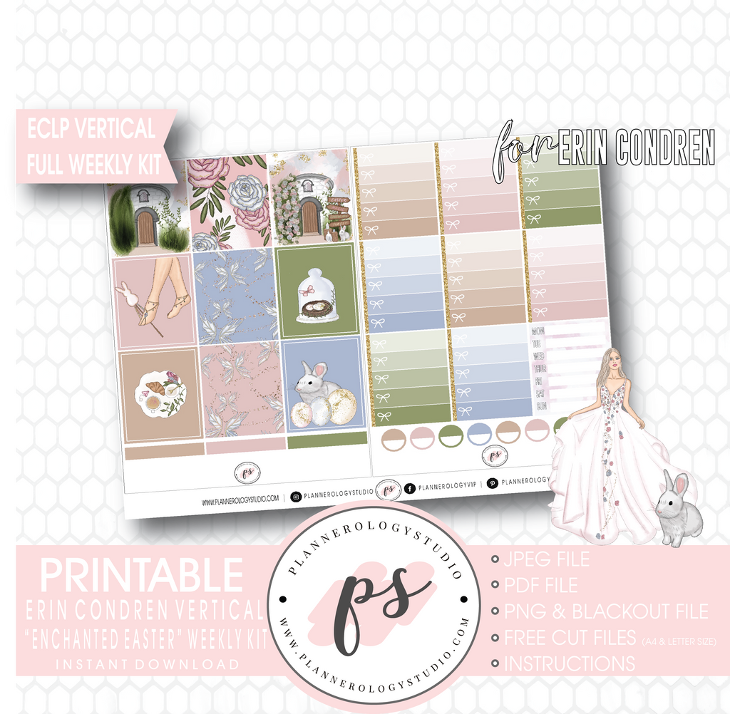 Enchanted Easter Full Weekly Kit Printable Planner Digital Stickers (for use with Erin Condren Vertical) - Plannerologystudio