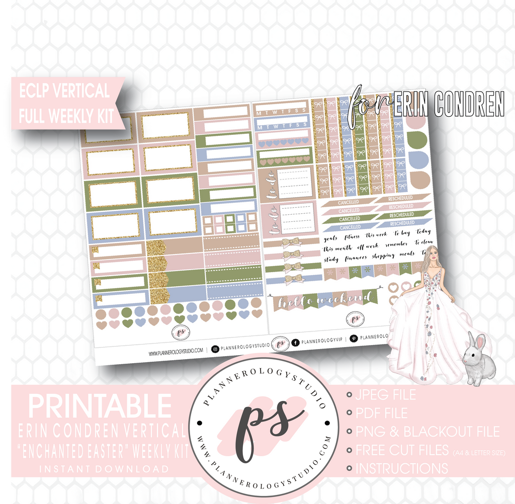 Enchanted Easter Full Weekly Kit Printable Planner Digital Stickers (for use with Erin Condren Vertical) - Plannerologystudio