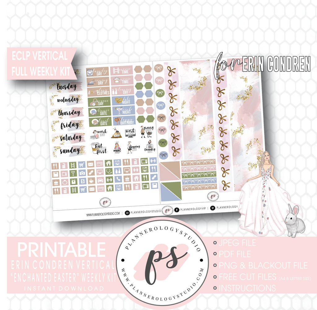Enchanted Easter Full Weekly Kit Printable Planner Digital Stickers (for use with Erin Condren Vertical) - Plannerologystudio