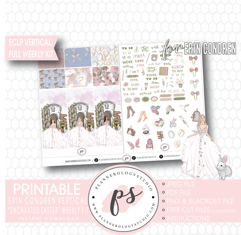 Enchanted Easter Full Weekly Kit Printable Planner Digital Stickers (for use with Erin Condren Vertical) - Plannerologystudio