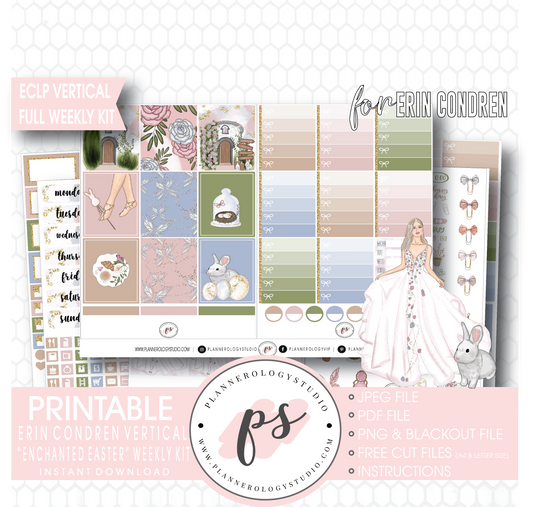 Enchanted Easter Full Weekly Kit Printable Planner Digital Stickers (for use with Erin Condren Vertical) - Plannerologystudio