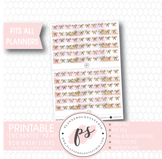 Enchanted Print Pattern Bow Icon Washi Strip Digital Printable Planner Stickers - Plannerologystudio