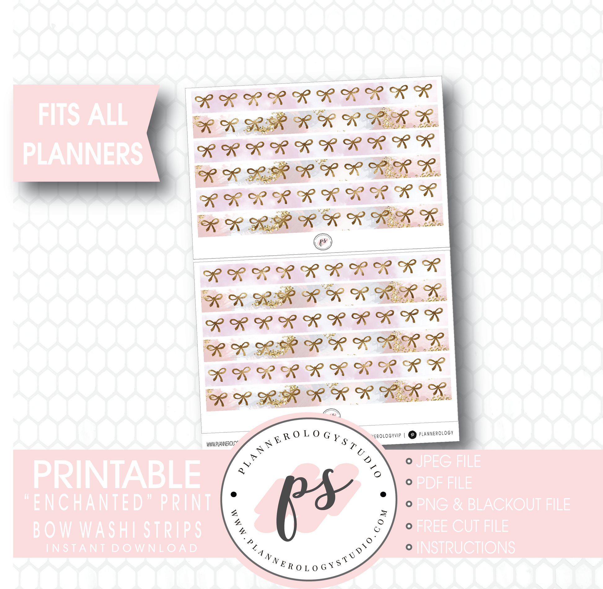 Enchanted Print Pattern Bow Icon Washi Strip Digital Printable Planner Stickers - Plannerologystudio