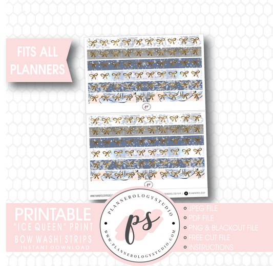 Ice Queen Print Pattern Bow Icon Washi Strip Digital Printable Planner Stickers - Plannerologystudio