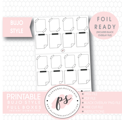 Bujo Bullet Journal Style Full Boxes Digital Printable Planner Stickers (Foil Ready) - Plannerologystudio