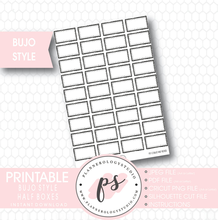 Bullet Journal Bujo Half Boxes Printable Planner Stickers - Plannerologystudio