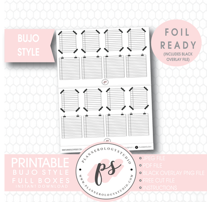 Bujo Bullet Journal Style Full Boxes Digital Printable Planner Stickers (Foil Ready) - Plannerologystudio