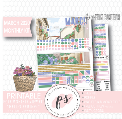Hello Spring March 2020 Monthly View Kit Digital Printable Planner Stickers (for use with Erin Condren) - Plannerologystudio