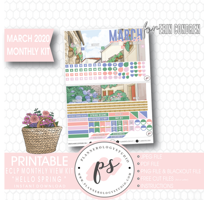 Hello Spring March 2020 Monthly View Kit Digital Printable Planner Stickers (for use with Erin Condren) - Plannerologystudio