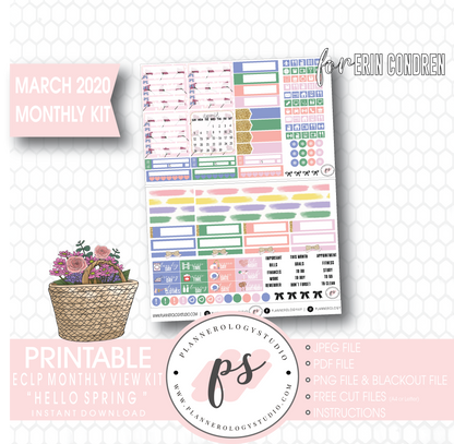 Hello Spring March 2020 Monthly View Kit Digital Printable Planner Stickers (for use with Erin Condren) - Plannerologystudio