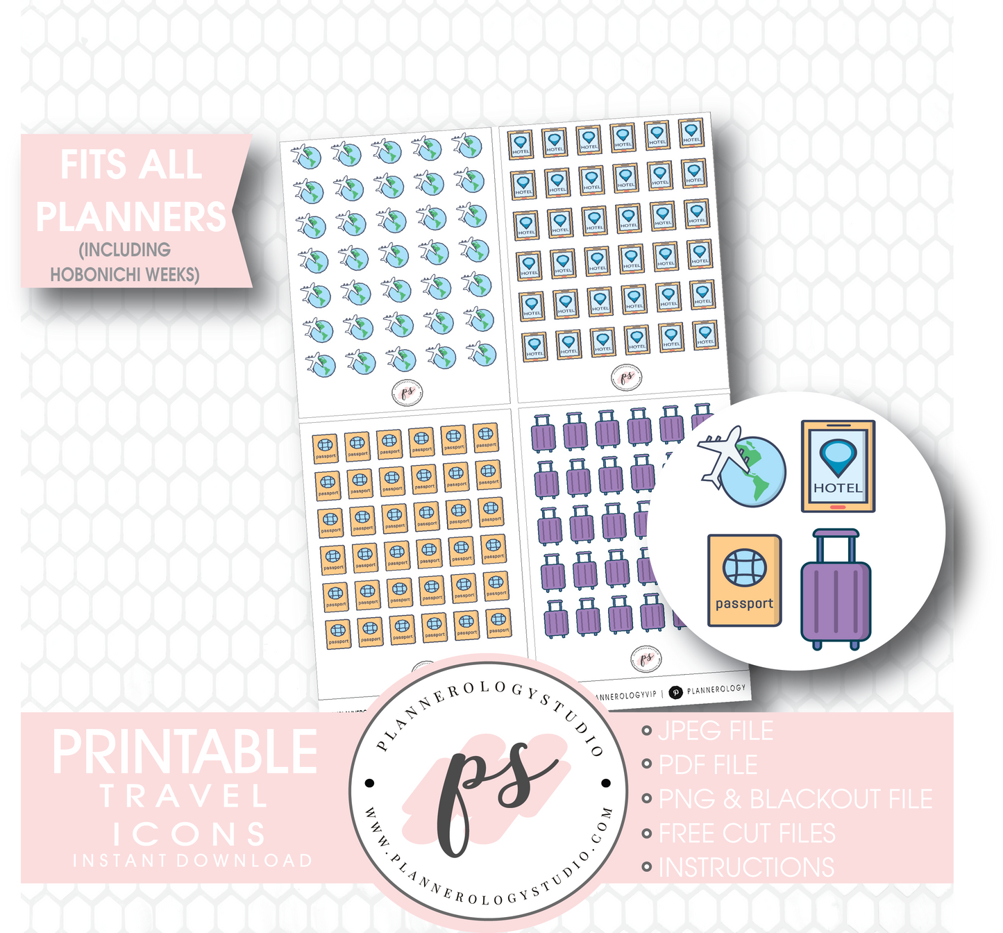 Travel Icons Digital Printable Planner Stickers Digital Printable Planner Stickers - Plannerologystudio
