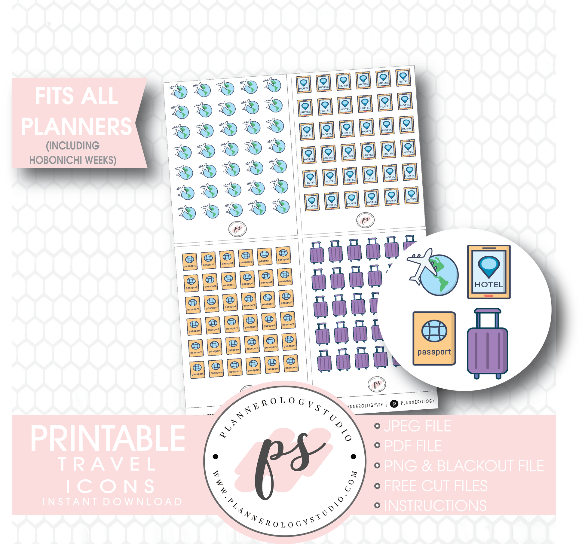 Travel Icons Digital Printable Planner Stickers Digital Printable Planner Stickers - Plannerologystudio