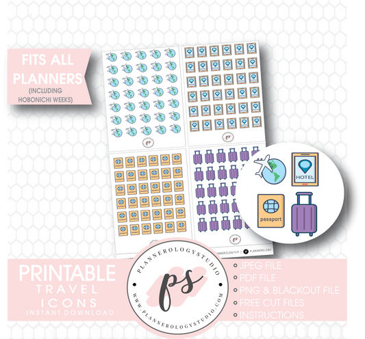 Travel Icons Digital Printable Planner Stickers Digital Printable Planner Stickers - Plannerologystudio