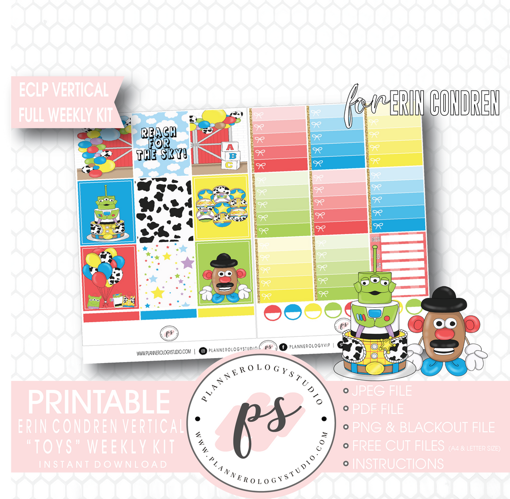 Toys (Toy Story) Full Weekly Kit Printable Planner Digital Stickers (for use with Erin Condren Vertical) - Plannerologystudio