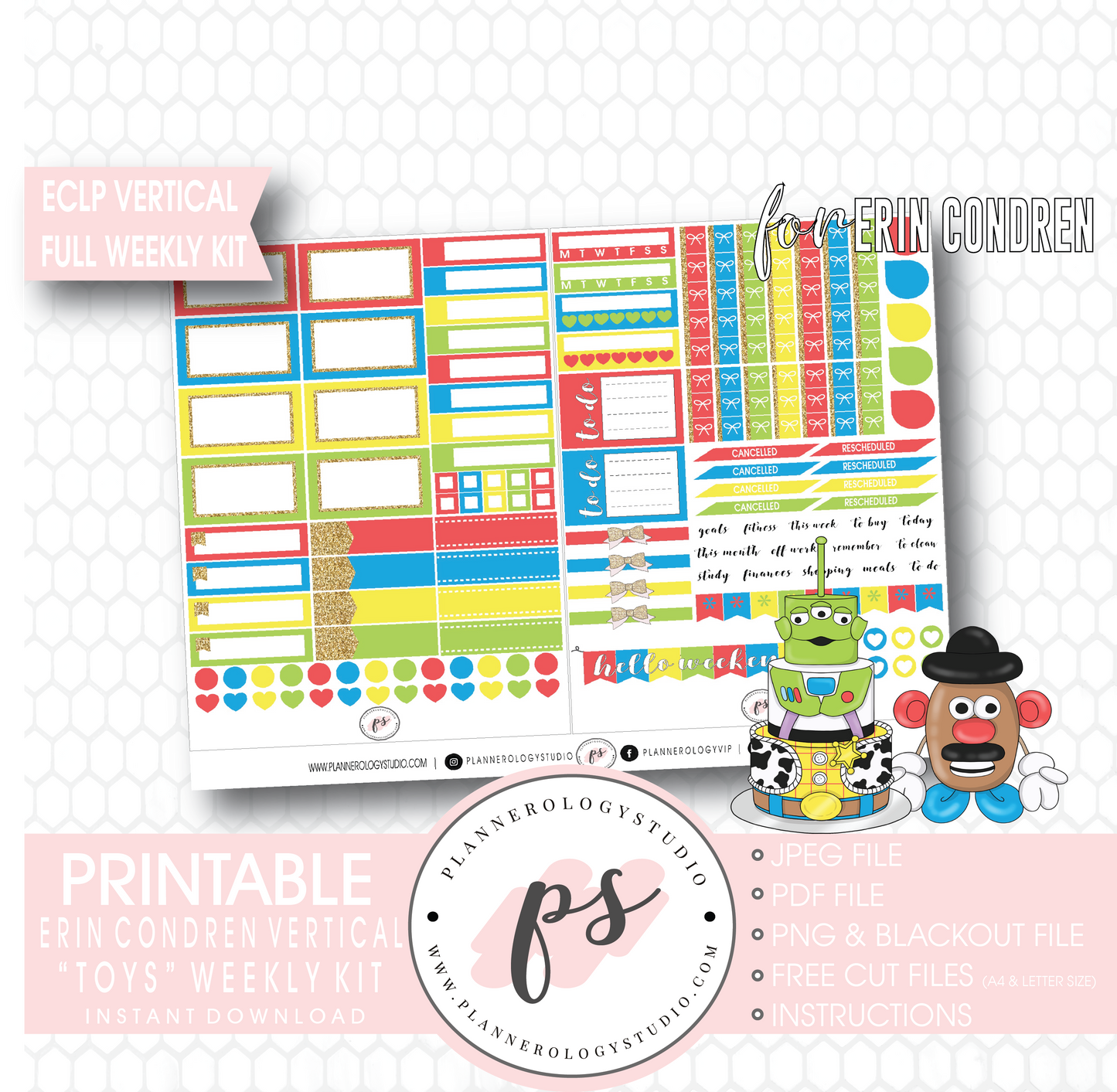 Toys (Toy Story) Full Weekly Kit Printable Planner Digital Stickers (for use with Erin Condren Vertical) - Plannerologystudio