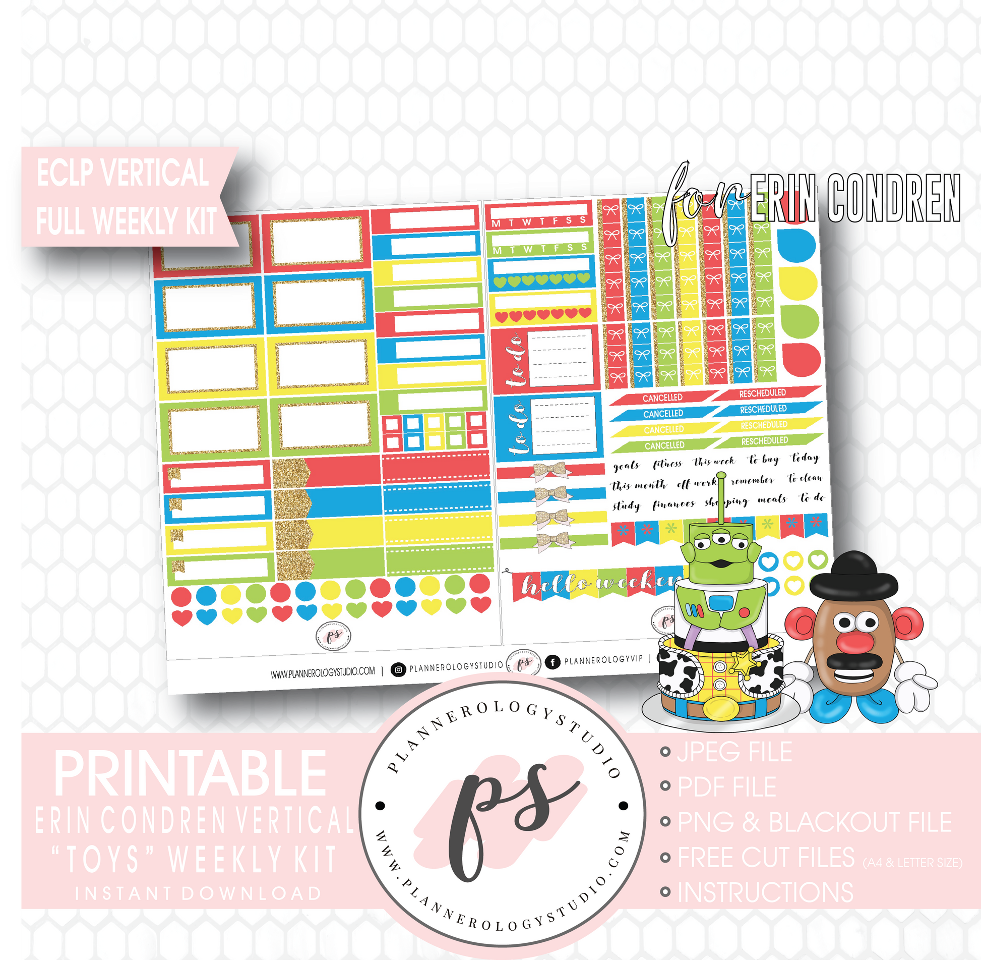 Toys (Toy Story) Full Weekly Kit Printable Planner Digital Stickers (for use with Erin Condren Vertical) - Plannerologystudio