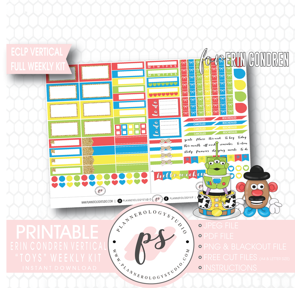 Toys (Toy Story) Full Weekly Kit Printable Planner Digital Stickers (for use with Erin Condren Vertical) - Plannerologystudio