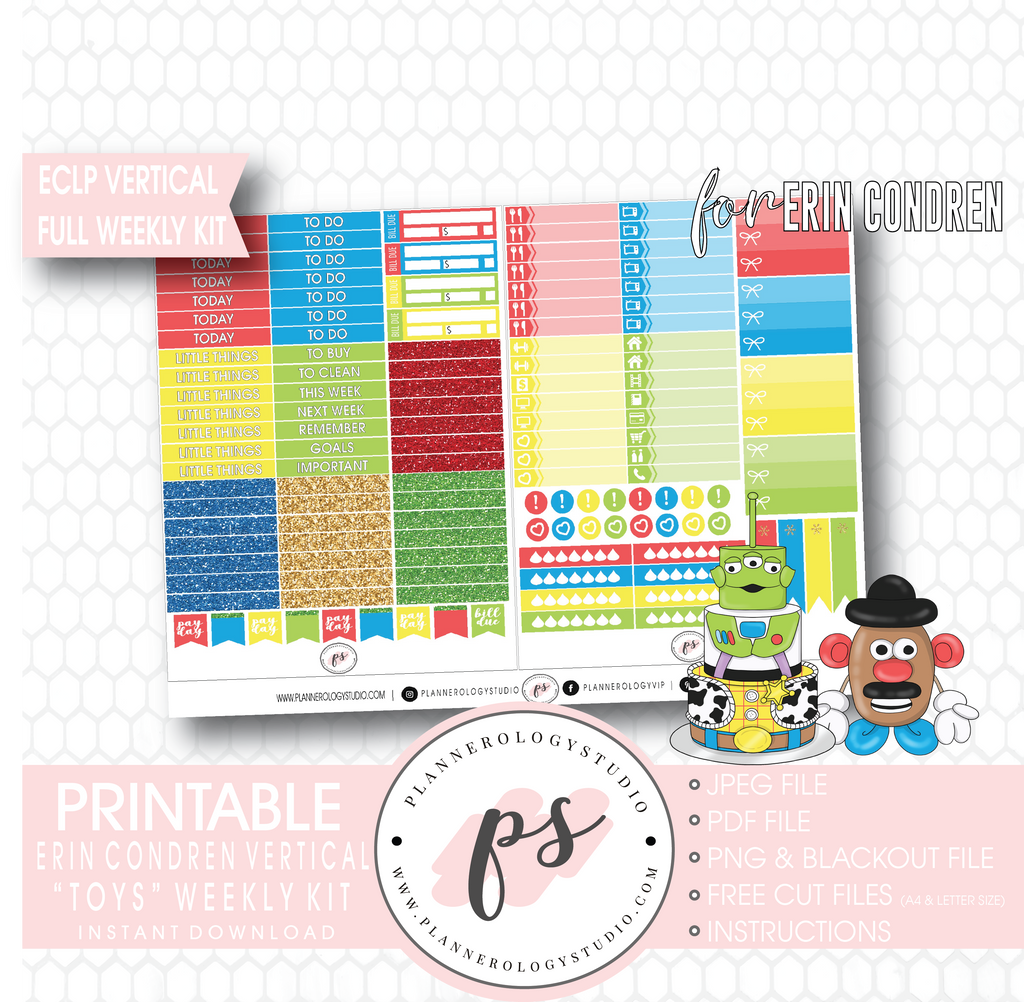 Toys (Toy Story) Full Weekly Kit Printable Planner Digital Stickers (for use with Erin Condren Vertical) - Plannerologystudio