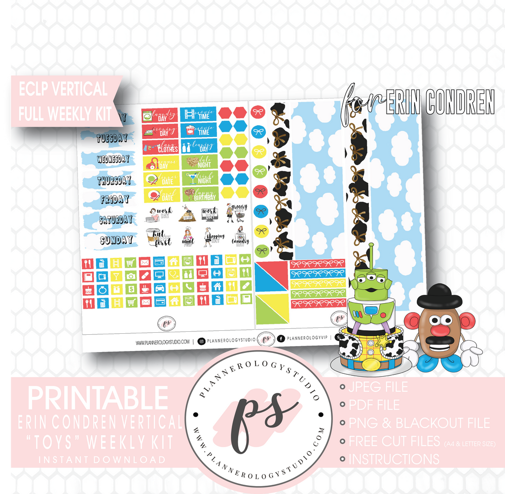 Toys (Toy Story) Full Weekly Kit Printable Planner Digital Stickers (for use with Erin Condren Vertical) - Plannerologystudio