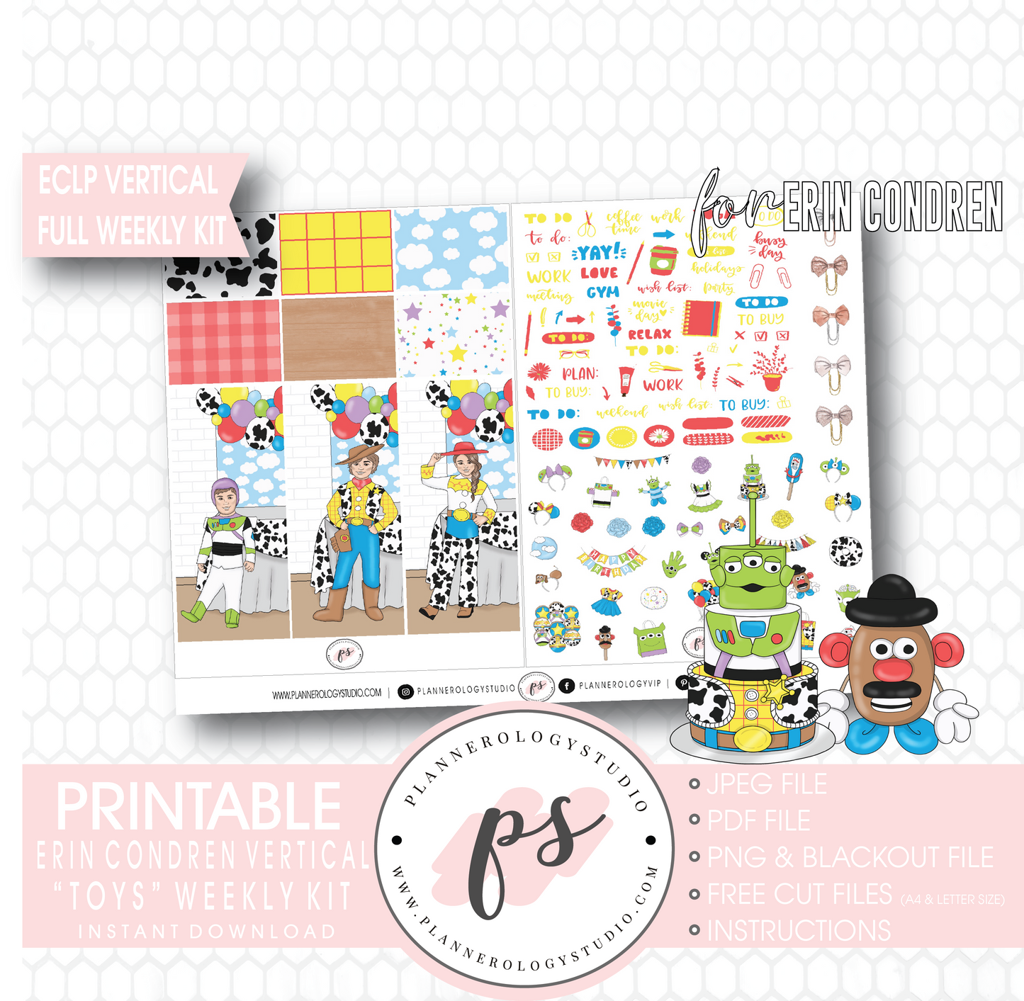 Toys (Toy Story) Full Weekly Kit Printable Planner Digital Stickers (for use with Erin Condren Vertical) - Plannerologystudio