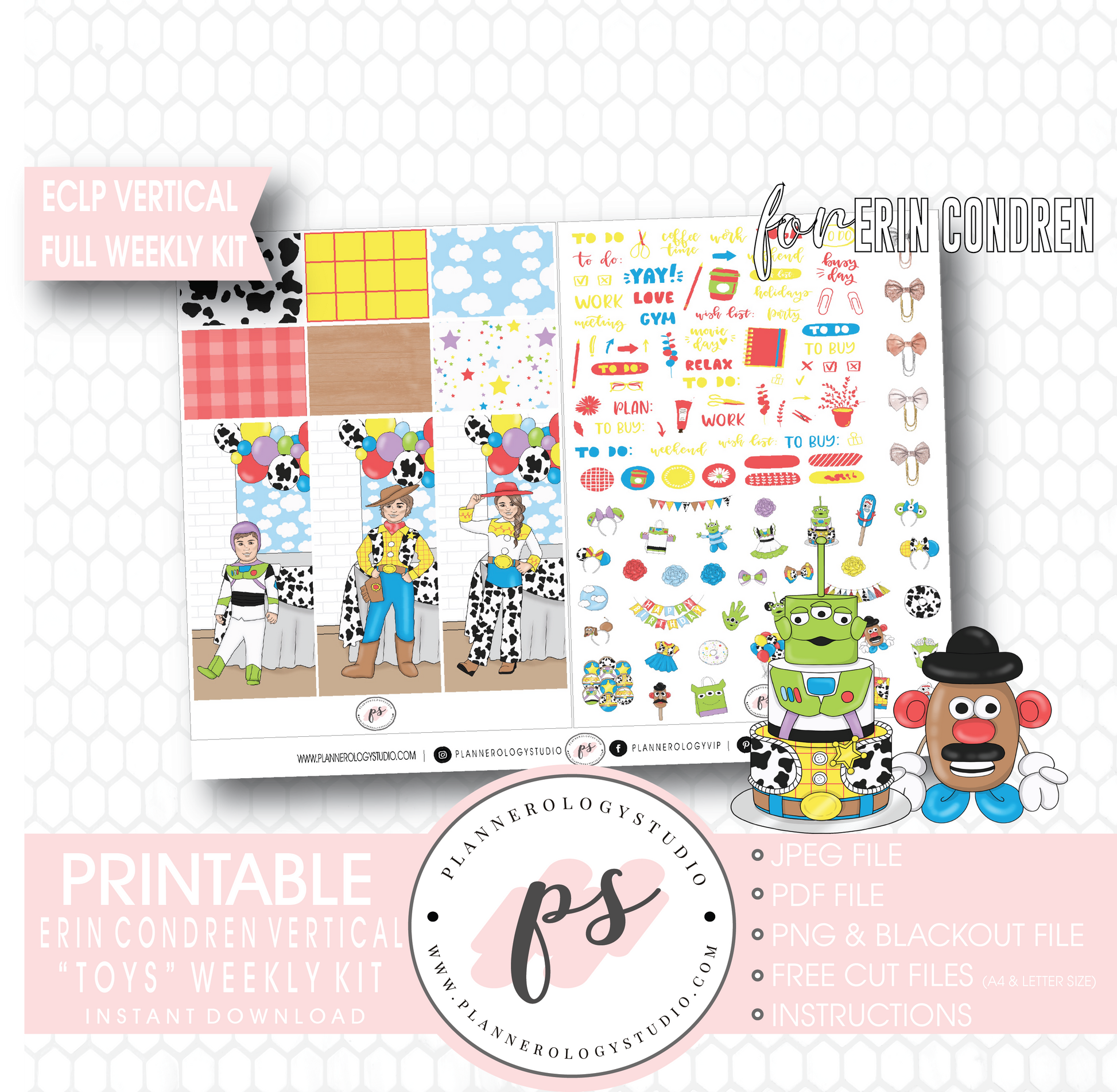 Toys (Toy Story) Full Weekly Kit Printable Planner Digital Stickers (for use with Erin Condren Vertical) - Plannerologystudio