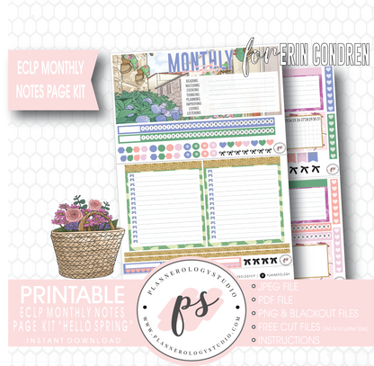 Hello Spring Monthly Notes Page Kit Digital Printable Planner Stickers (for use with ECLP) - Plannerologystudio