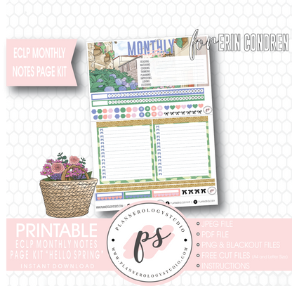 Hello Spring Monthly Notes Page Kit Digital Printable Planner Stickers (for use with ECLP) - Plannerologystudio
