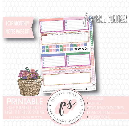 Hello Spring Monthly Notes Page Kit Digital Printable Planner Stickers (for use with ECLP) - Plannerologystudio