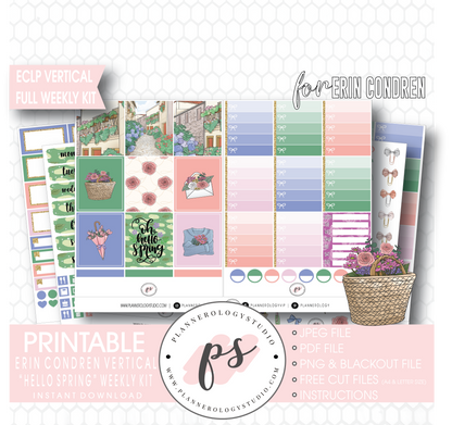 Hello Spring Full Weekly Kit Printable Planner Digital Stickers (for use with Erin Condren Vertical) - Plannerologystudio