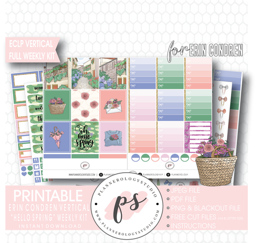 Hello Spring Full Weekly Kit Printable Planner Digital Stickers (for use with Erin Condren Vertical) - Plannerologystudio