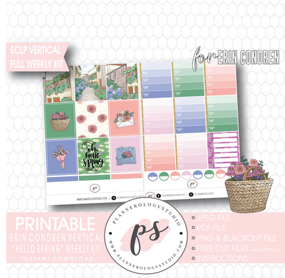 Hello Spring Full Weekly Kit Printable Planner Digital Stickers (for use with Erin Condren Vertical) - Plannerologystudio