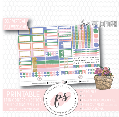 Hello Spring Full Weekly Kit Printable Planner Digital Stickers (for use with Erin Condren Vertical) - Plannerologystudio