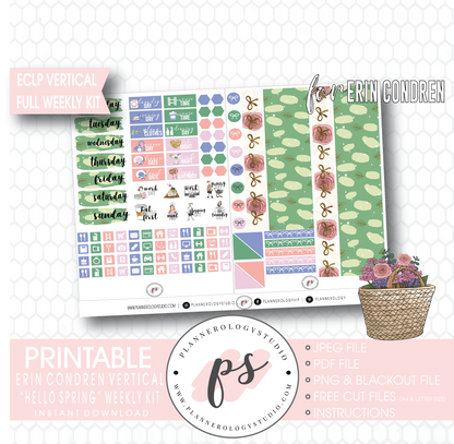 Hello Spring Full Weekly Kit Printable Planner Digital Stickers (for use with Erin Condren Vertical) - Plannerologystudio