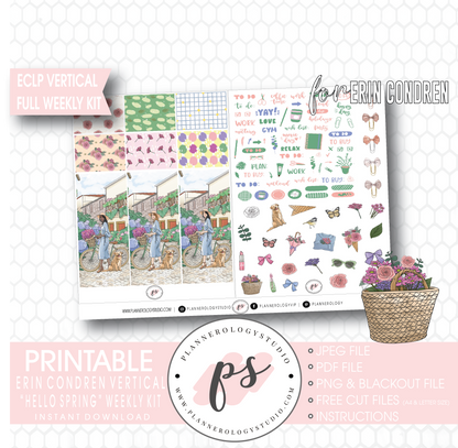 Hello Spring Full Weekly Kit Printable Planner Digital Stickers (for use with Erin Condren Vertical) - Plannerologystudio