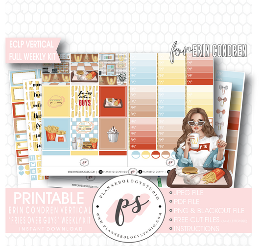 Fries Over Guys Full Weekly Kit Printable Planner Digital Stickers (for use with Erin Condren Vertical) - Plannerologystudio