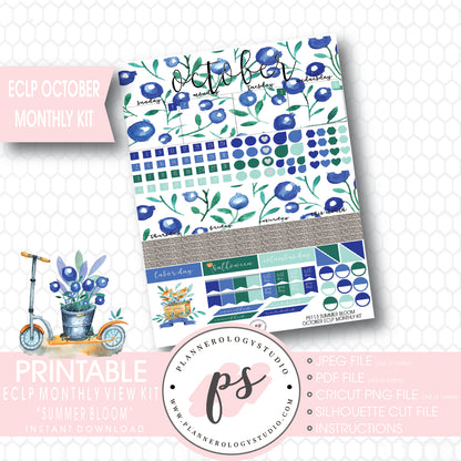 "Summer Bloom" October 2017 Monthly View Kit Printable Planner Stickers (for use with ECLP) - Plannerologystudio