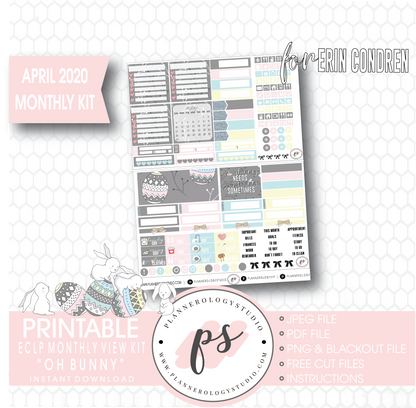 Oh Bunny April 2020 (Easter) Monthly View Kit Digital Printable Planner Stickers (for use with Erin Condren) - Plannerologystudio