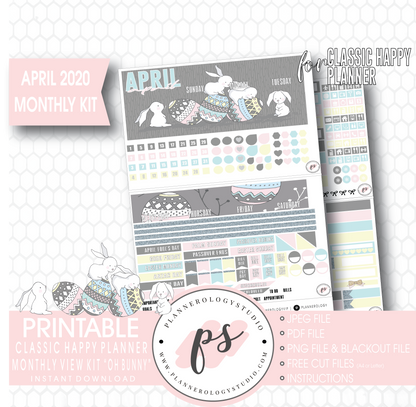 Oh Bunny April 2020 (Easter) Monthly View Kit Digital Printable Planner Stickers (for use with Classic Happy Planner) - Plannerologystudio