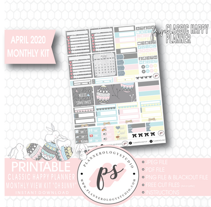 Oh Bunny April 2020 (Easter) Monthly View Kit Digital Printable Planner Stickers (for use with Classic Happy Planner) - Plannerologystudio