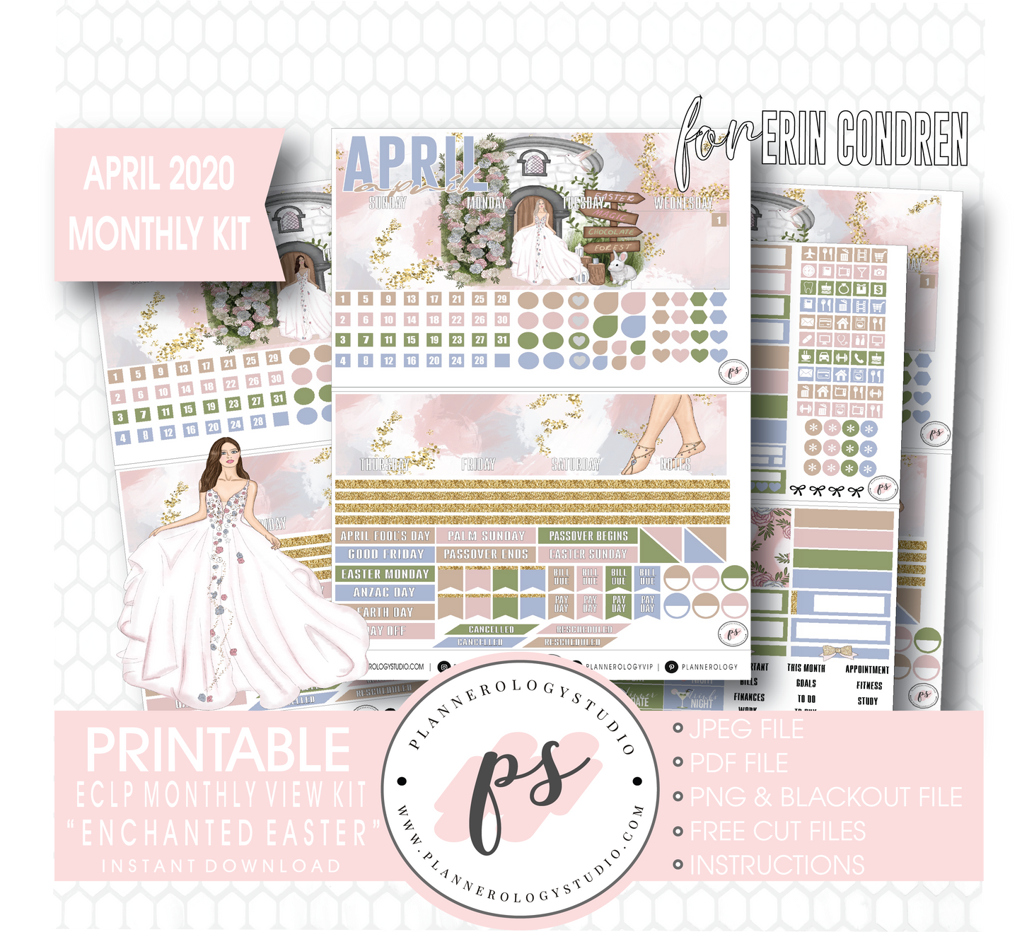 Enchanted Easter April 2020 (Easter) Monthly View Kit Digital Printable Planner Stickers (for use with Erin Condren) - Plannerologystudio
