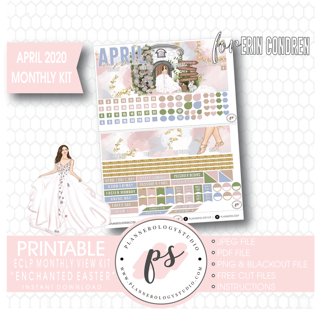 Enchanted Easter April 2020 (Easter) Monthly View Kit Digital Printable Planner Stickers (for use with Erin Condren) - Plannerologystudio