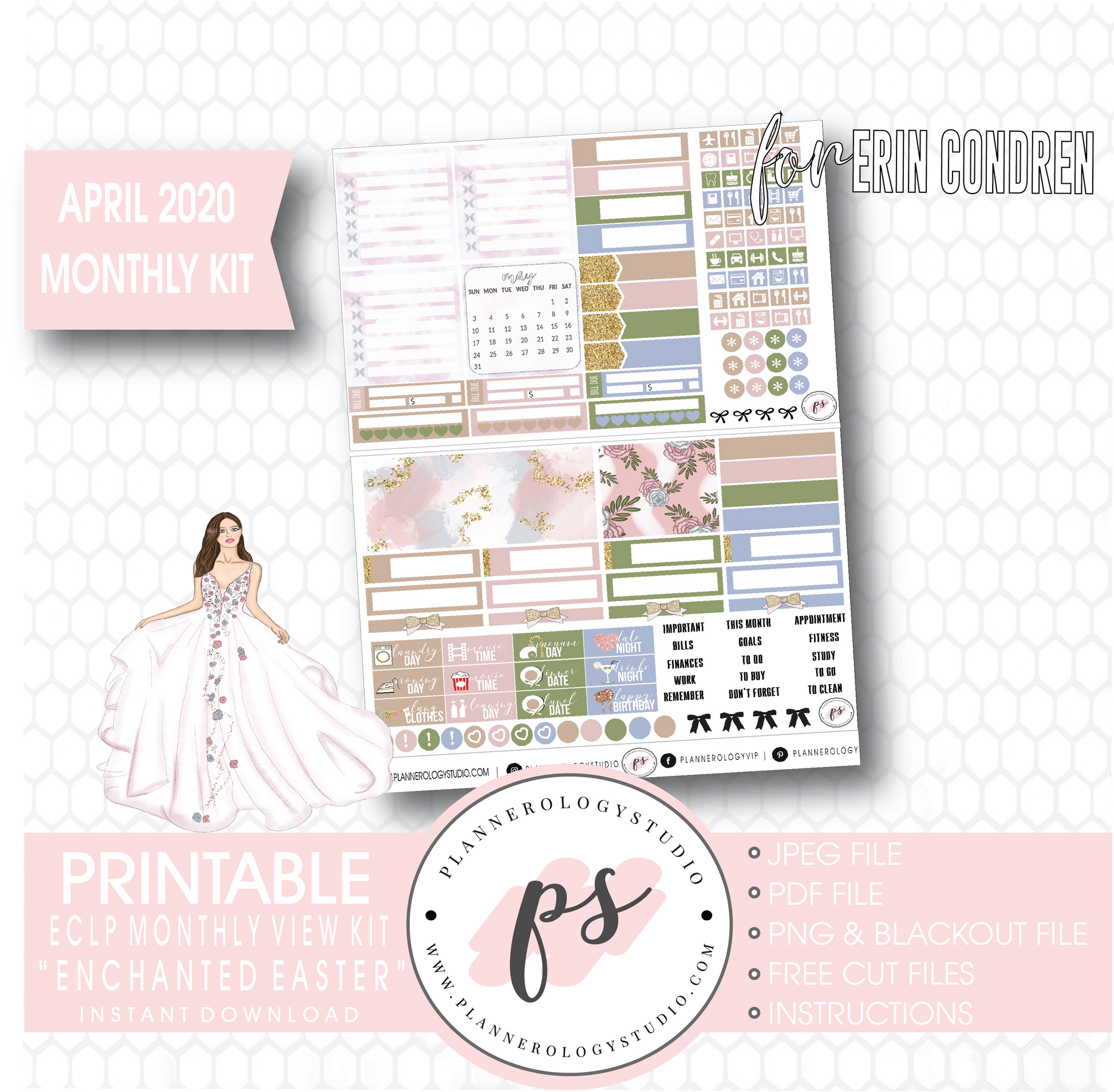 Enchanted Easter April 2020 (Easter) Monthly View Kit Digital Printable Planner Stickers (for use with Erin Condren) - Plannerologystudio