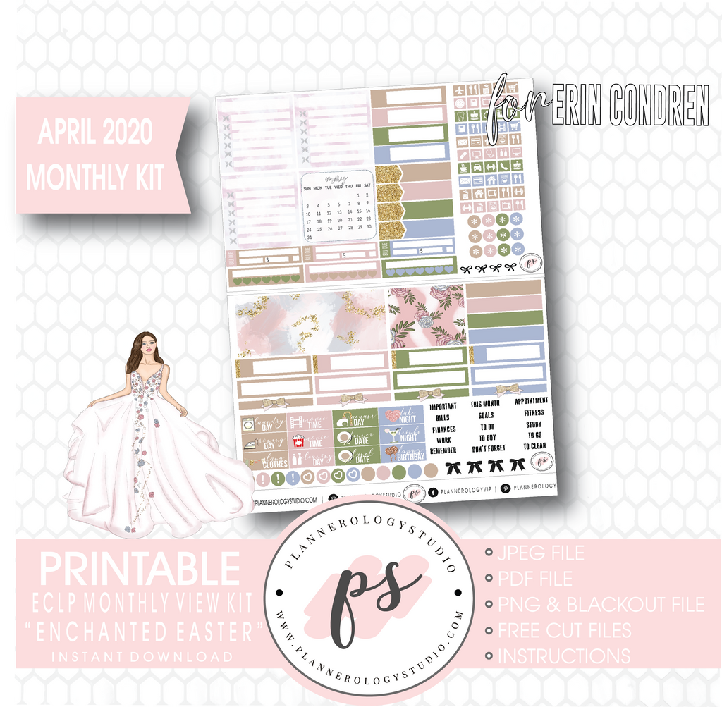 Enchanted Easter April 2020 (Easter) Monthly View Kit Digital Printable Planner Stickers (for use with Erin Condren) - Plannerologystudio