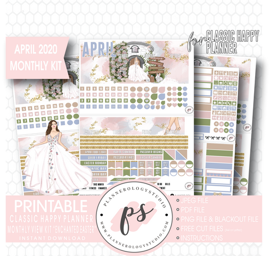 Enchanted Easter April 2020 (Easter) Monthly View Kit Digital Printable Planner Stickers (for use with Classic Happy Planner) - Plannerologystudio